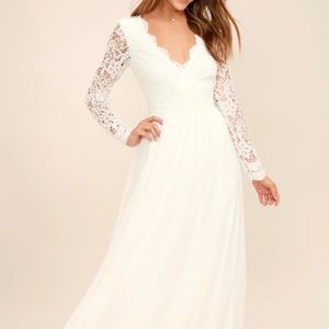 Lulu's White Maxi Dress, lace sleeves